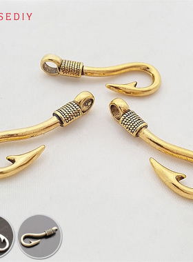 复古合金饰品配件37*13MM绳头鱼勾挂件吊坠古青铜古银古金色29531