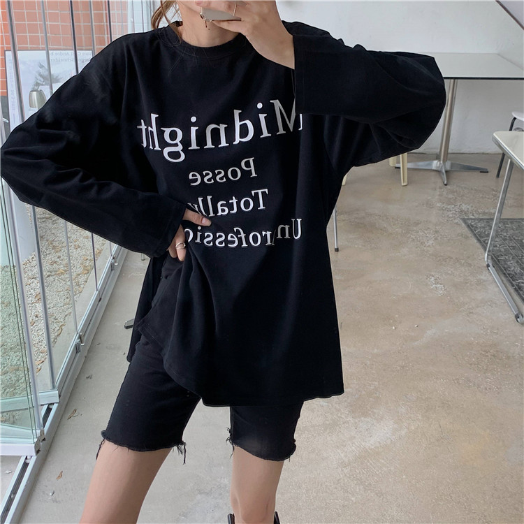 Real price loose split letter long sleeve T-shirt