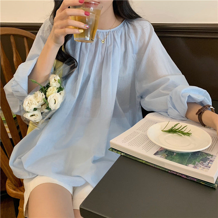 Real price loose back strap bubble long sleeve top