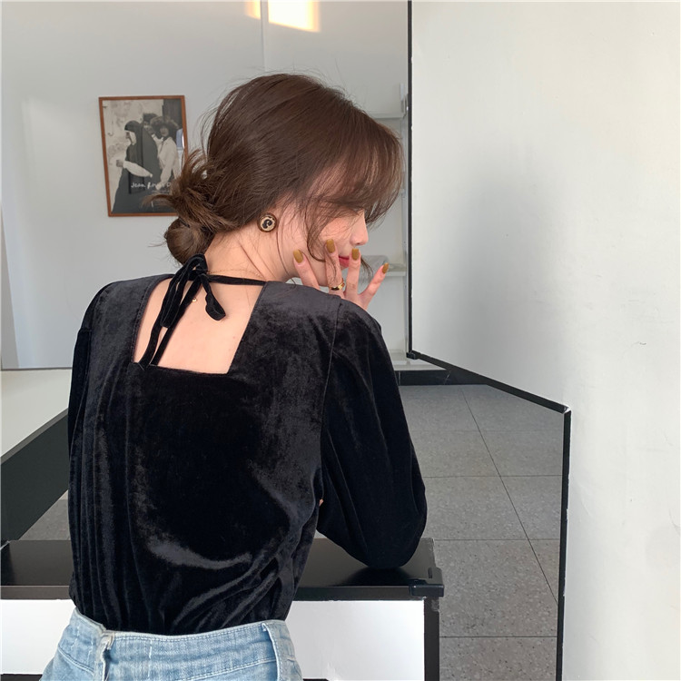 Real price and slim back tie long sleeve top