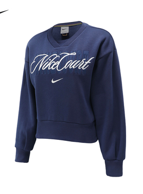 Nike耐克网球服女子26新V领运动休闲宽松加绒短款卫衣长袖IB0758