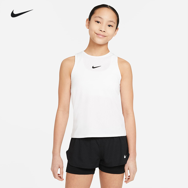 Nike儿童网球背心 耐克夏季女孩速干圆领无袖弹力运动上衣CV7573