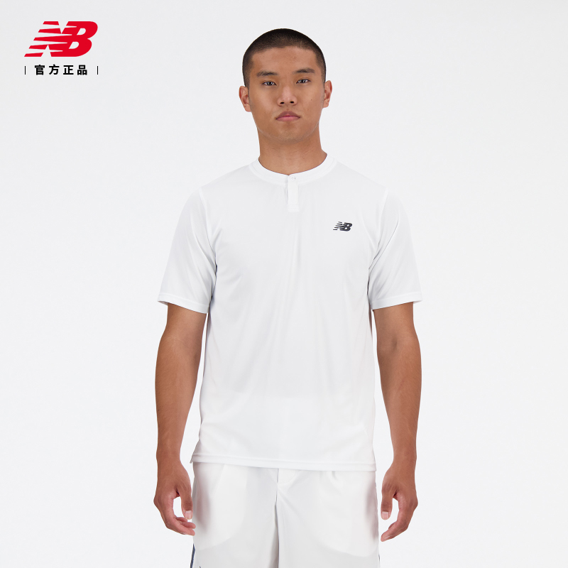 New Balance网球服男子T恤NB官方正品圆领衫短袖纽扣开襟运动上衣