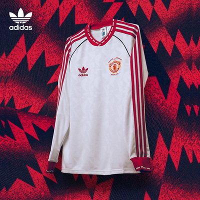 Adidas曼联长袖球衣 阿迪达斯红魔复刻1991元年主场球服男JF0375