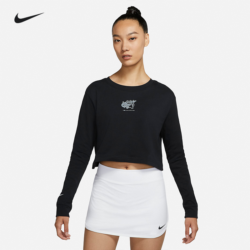 nike耐克网球服大阪系列女子短款内搭训练运动圆领长袖T恤DJ7942