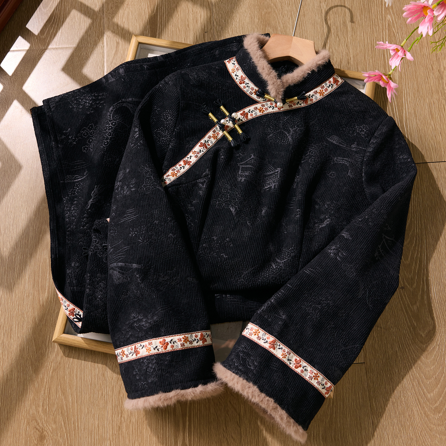 忆南栀黑色旗袍苏州2025新款冬装