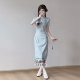 连衣裙 掐腰改良年轻款 忆南栀蓝色2026新款 女小个子旗袍特别漂亮