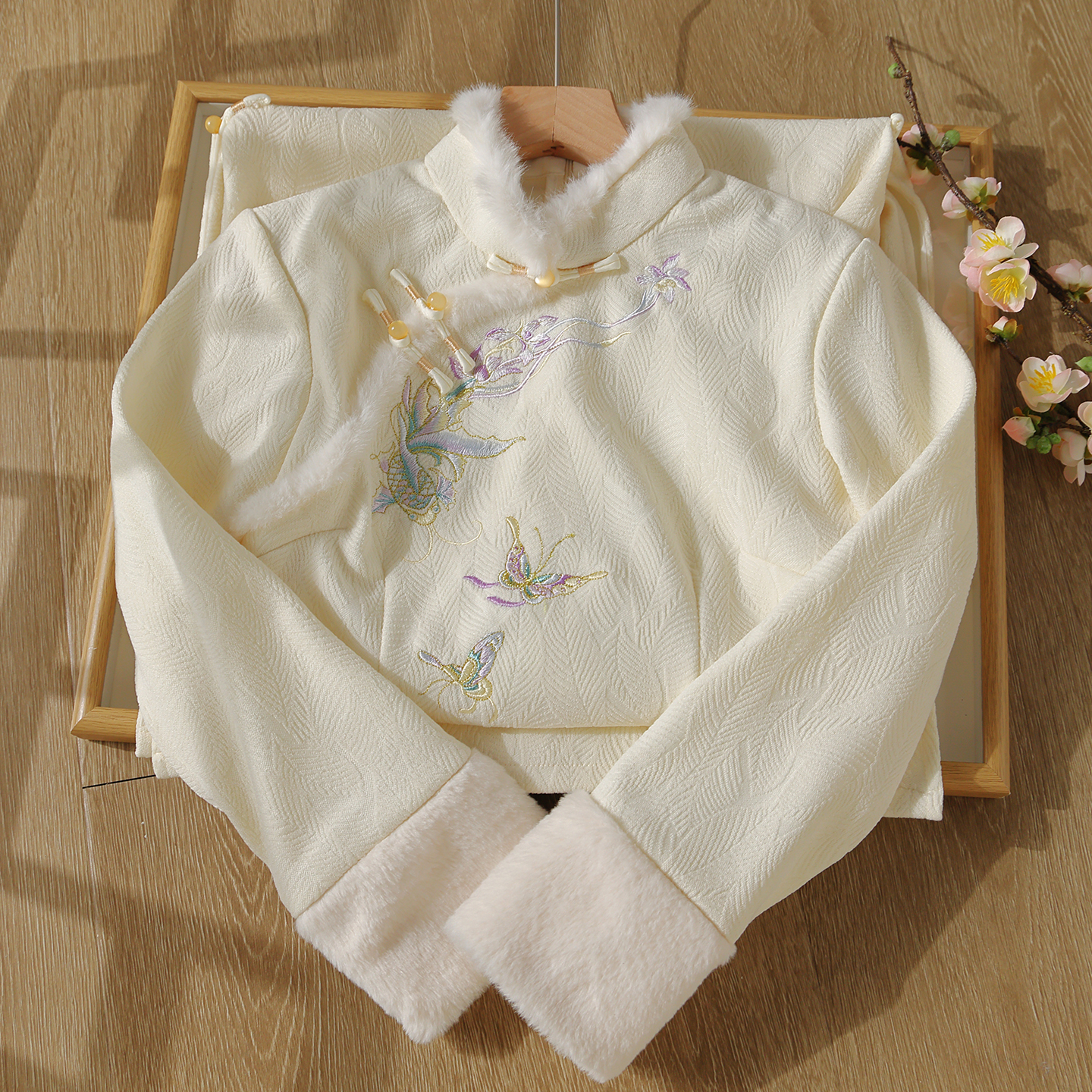 白色旗袍加绒加厚过冬订婚小个子