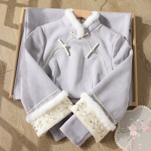 加绒加厚过冬 冬装 忆南栀蓝色秋冬旗袍新中式 高端大气上档次年轻款