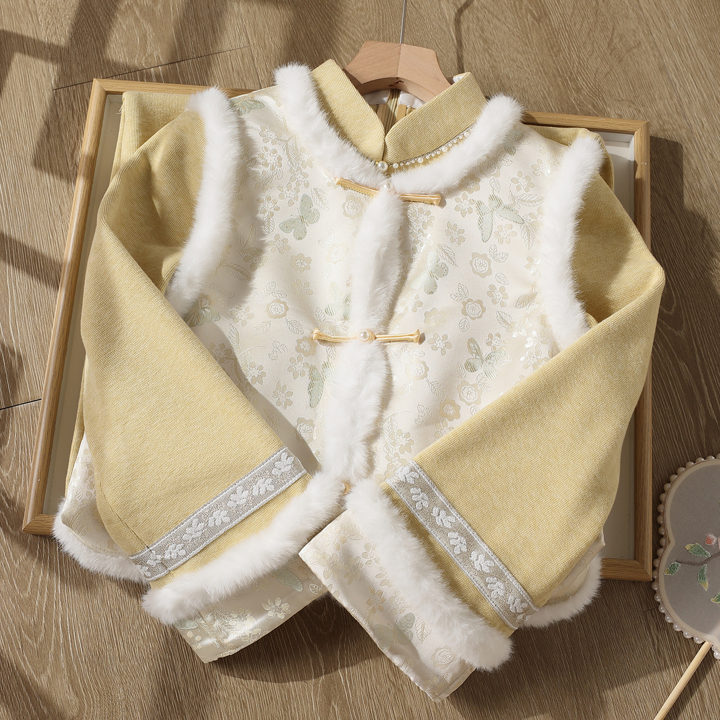 黄色新中式旗袍冬装加绒加厚新款