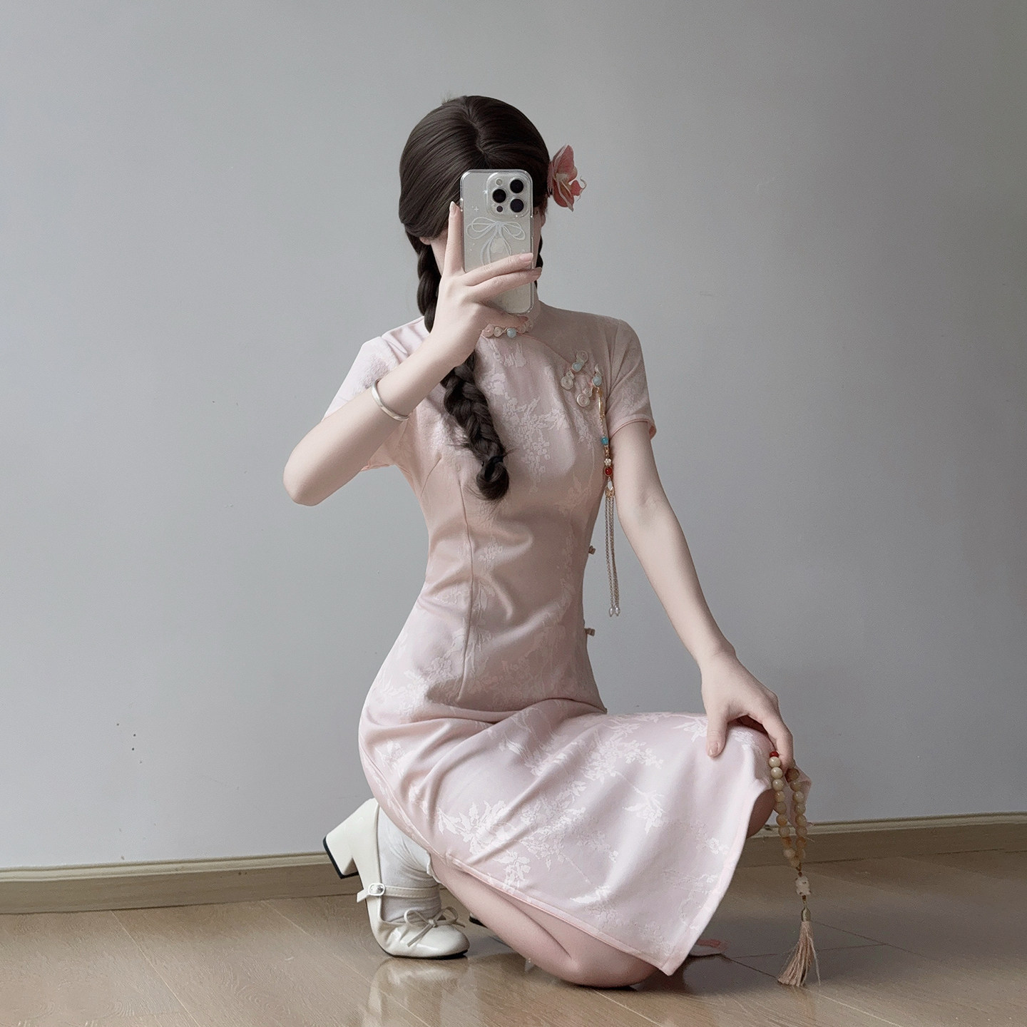 忆南栀粉色订婚旗袍2026新款小个子女夏短款改良年轻款新中式日常