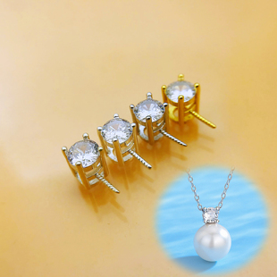 925纯银珍珠吊坠托戴王妃扣头空托配件DIY半成品材料单钻项链坠子