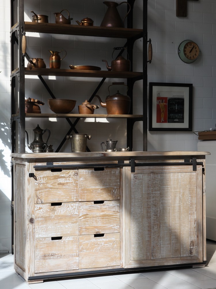 法式乡村餐边柜老松木谷仓门移门