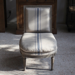 田园侘寂风实木休闲复古做旧布艺单人小沙发椅清仓特价 法式 美式