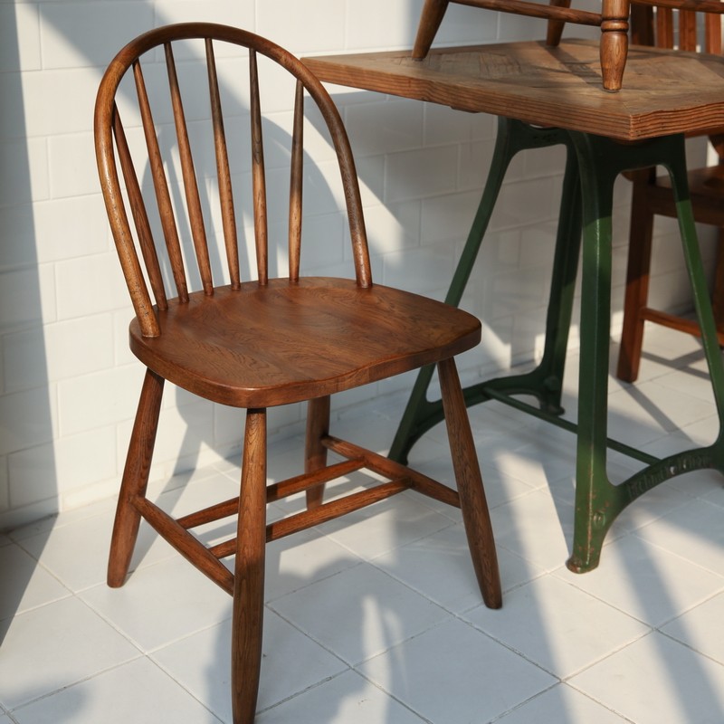欧式法式美式英式北欧中古风温莎椅子全实木白橡木柚木色做旧餐椅