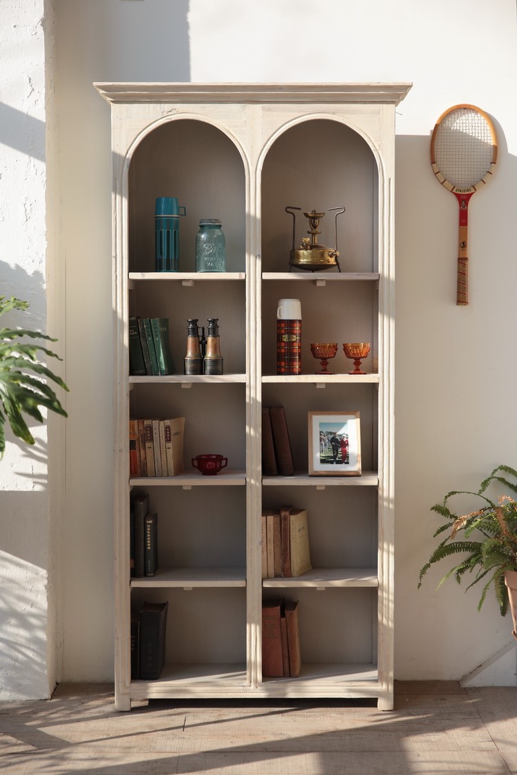 法式侘寂风格书柜装饰柜子家具老木头浅风化色复古做旧莫尼卡家居