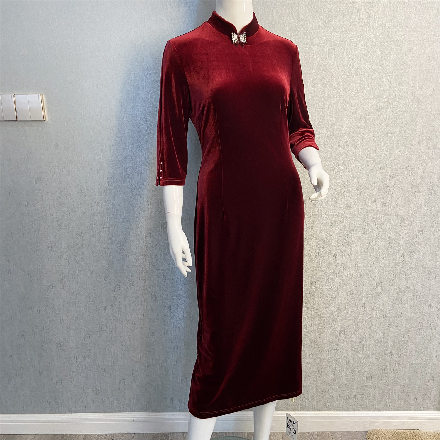 秀巧正品新款9508丝绒旗袍复古弹力修身连衣裙高端女装优雅妈妈