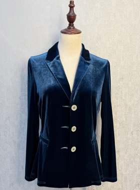 秀巧正品10673丝绒西服外塔春秋外搭长袖纯色亮色外套高奢贵气女