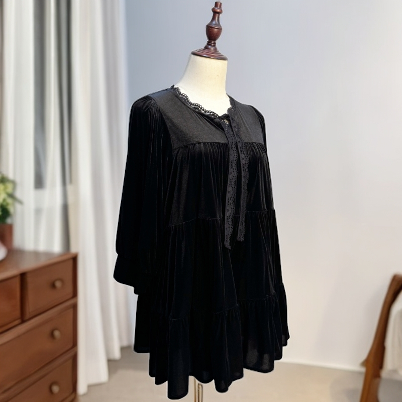 秀巧宽松时尚套头七分袖丝绒