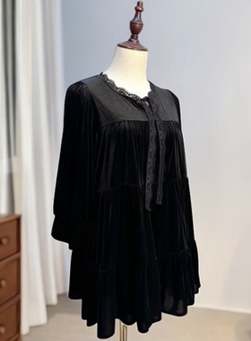 秀巧正品30131丝绒薄款宽松衬衫遮肉娴熟时尚纯黑高级感女士上衣