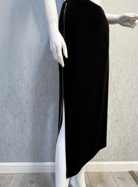秀巧正品丝绒一步裙春季百搭4824侧边水晶开叉弹力高端中年女装