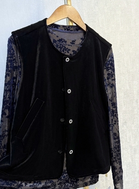 秀巧丝绒马甲10498四面弹力圆领单排扣舒适精品女无袖外套