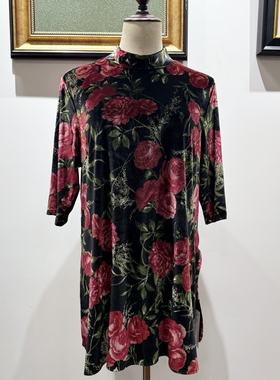 秀巧正品10030进口丝绒中长款女士上衣T恤玫瑰花富贵高端女装