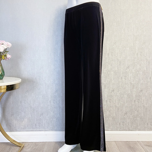 秀巧正品 镶钻4排水晶永久不掉钻弹力高腰高端精品 2417黑色直筒裤