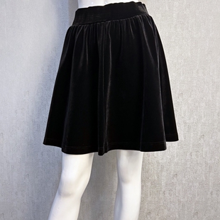 秀巧正品7668纯黑丝绒短裙高腰松紧A字型时尚气质摆裙高端品质女