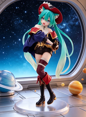 初音未来手办童话仙境穿靴子的猫动漫美少女雕像桌面摆件带土动漫