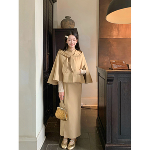 Thecoco 风衣式旗袍+小斗篷套装女装秋季气质优雅显瘦穿搭一整套