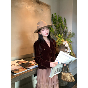 Thecoco 原创荷叶小摆丝绒松紧夹克外套女秋冬季气质百搭显瘦短款