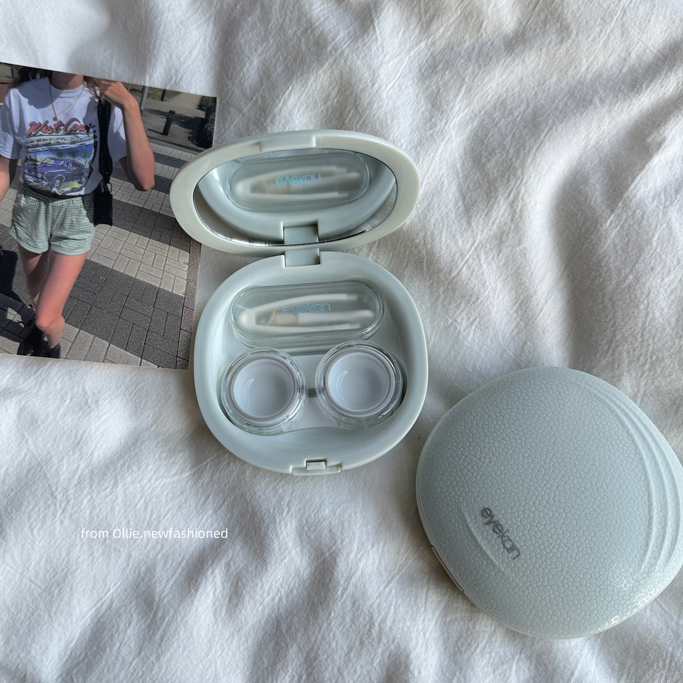 荔枝纹莫兰迪|韩系ins~简约隐形眼镜盒旅行便携伴侣盒美瞳盒子