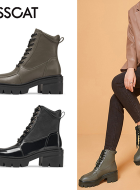 KISS CAT/接吻猫秋冬牛皮厚底马丁靴圆头系带短靴女KA32551-51