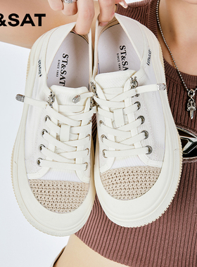 St&Sat/星期六春秋系带小白鞋圆头厚底增高休闲板鞋女SS32112D66