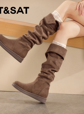 St&Sat/星期六秋冬高筒西部靴厚底堆堆靴两穿骑士靴女SSD4117CFF