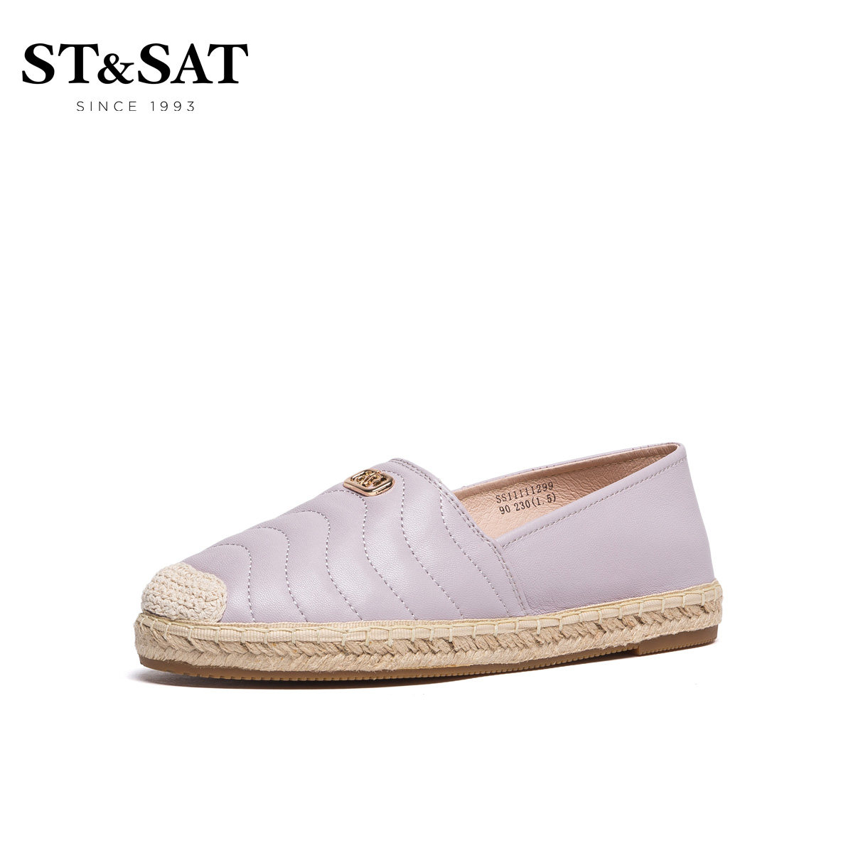 st&sat/星期六春季新款深口羊皮麻编鞋头休闲单鞋女鞋ss11111299