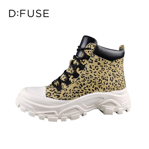 迪芙斯豹纹厚底增高马丁靴