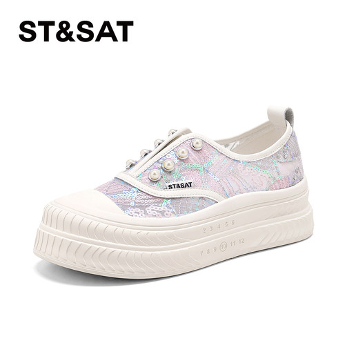 星期六亮片小香风厚底渔夫鞋