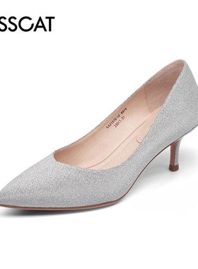 KISSCAT/接吻猫春秋专柜同款尖头浅口一脚蹬高跟单鞋女KA21576-10