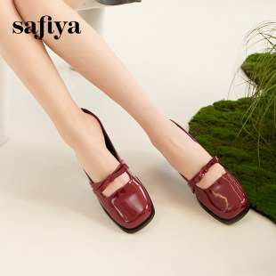 Safiya/索菲娅春夏方头蝴蝶结玛丽珍鞋粗跟浅口单鞋女SF31111056