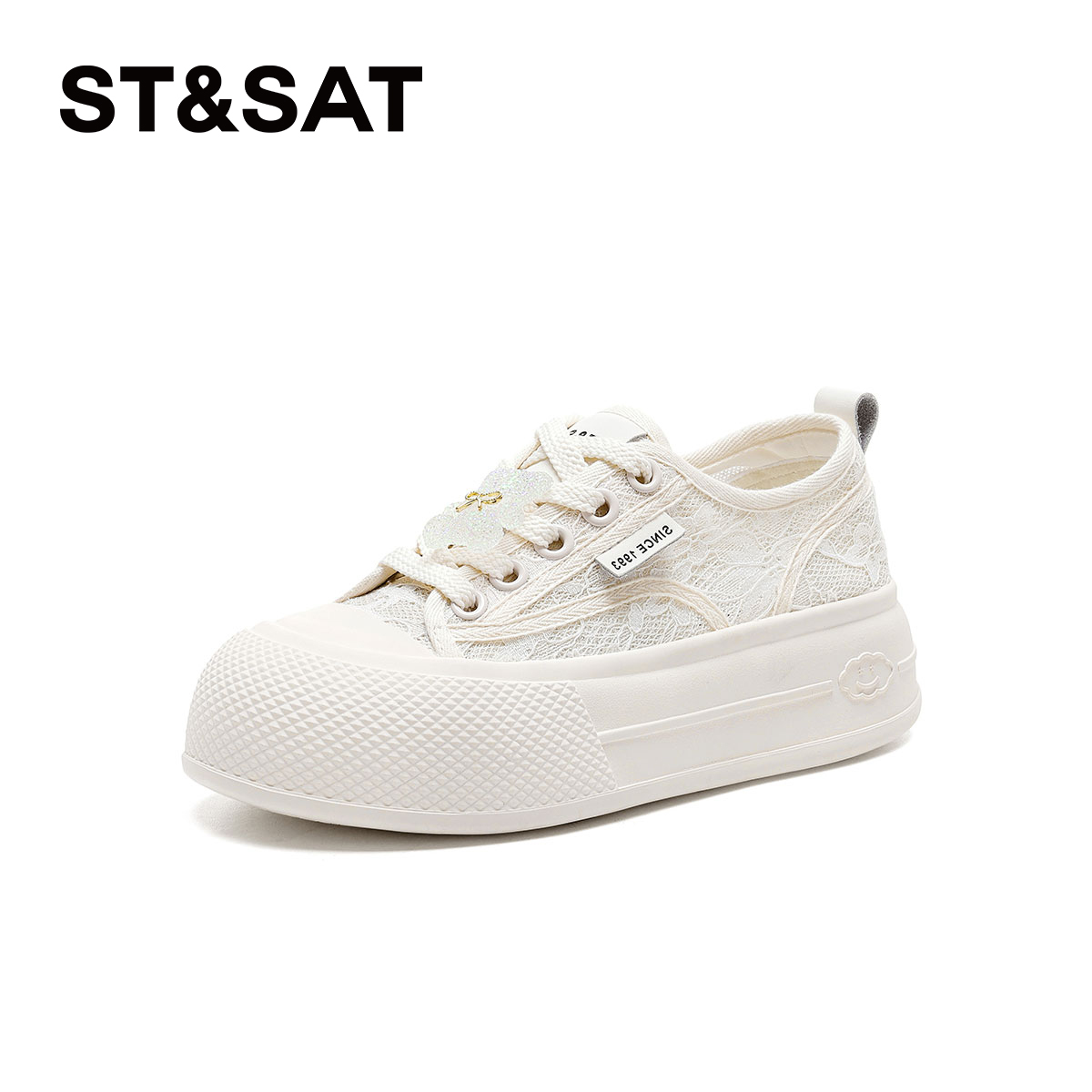 星期六水钻小熊系带厚底板鞋