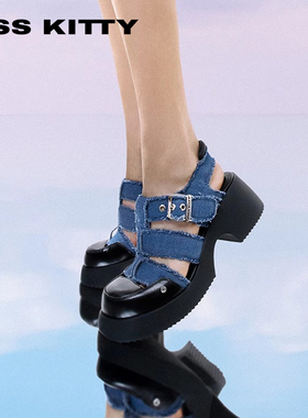 KISSKITTY夏季厚底罗马凉鞋粗高跟猪笼鞋复古包头凉鞋SA54148-36