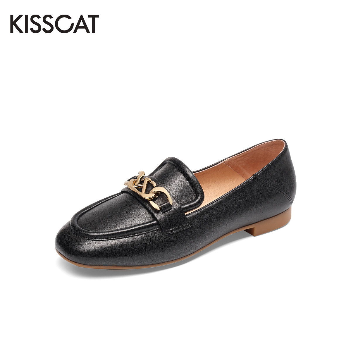 KISS CAT/接吻猫春秋羊皮圆头金属扣低跟乐福单鞋女KA43541-51,女鞋,乐福鞋（豆豆鞋）,淘宝优惠券,粉丝福利购,淘宝优惠卷