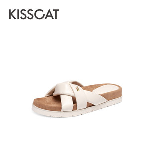 女KA54303 KISS 一字厚底沙滩凉拖鞋 羊皮勃肯鞋 CAT 接吻猫夏季