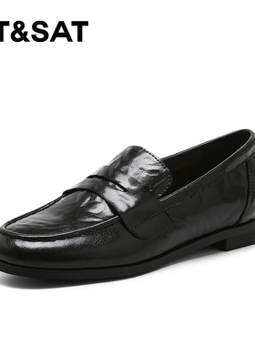 St&Sat/星期六春秋复古乐福鞋圆头低跟一脚蹬单鞋女SSD1111CC1