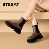 St&Sat 星期六秋冬保暖绒里烟筒靴厚底增高切尔西靴女SSC4118CQX