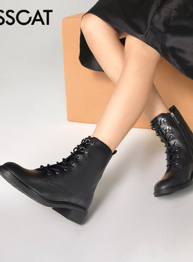 KISS CAT/接吻猫秋冬羊皮厚底马丁靴圆头侧拉链短靴女KA32519-13