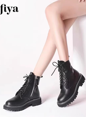 Safiya/索菲娅秋冬牛皮系带马丁靴保暖绒里厚底短靴女SF04116223