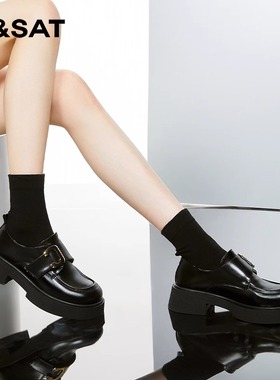 St&Sat/星期六春秋圆头小皮鞋厚底增高英伦乐福鞋女SS32112C66